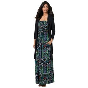 SOMA Super Soft Jersey Maxi Dress Removable Straps Blk Floral Paisley XL Summer